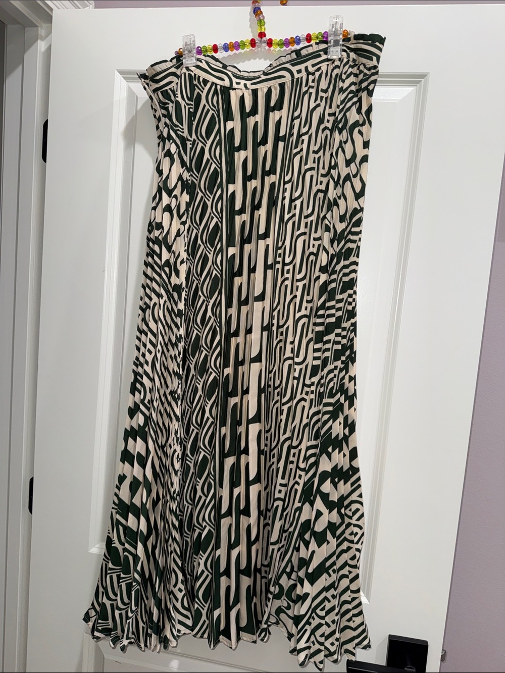 Anthropologie Maeve Green Cream Geometric Pleated Maxi Skirt 16